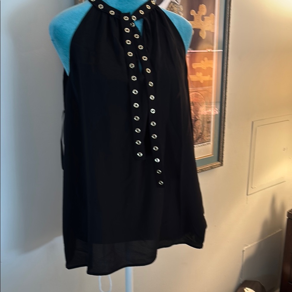 Black Sleeveless Top with Eyelet Details